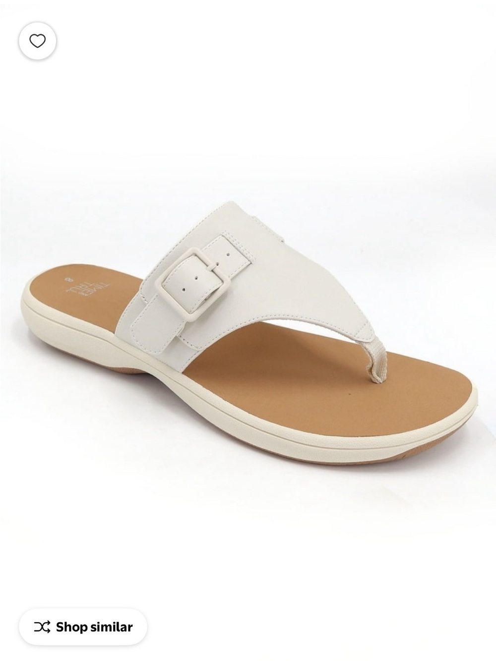 Time and Tru White Buckle Thong Sandals with Tan Footbed